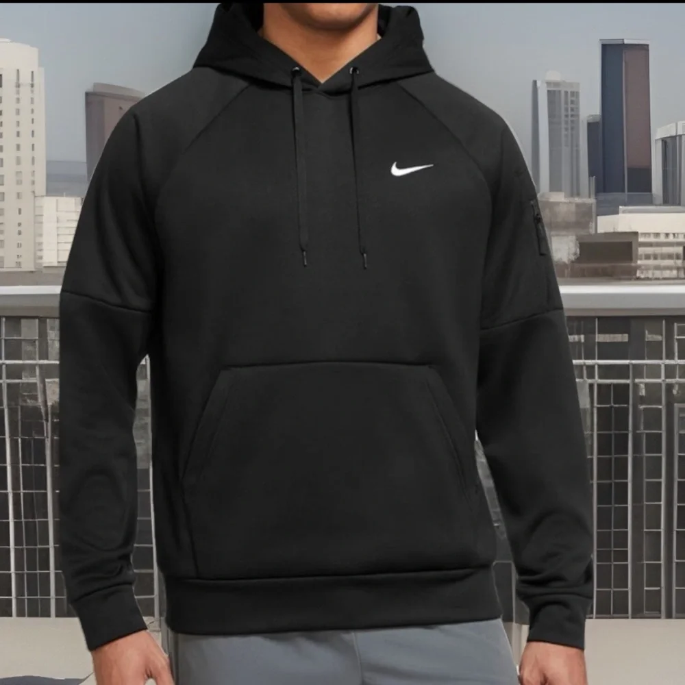 Nike Charcoal Pullover With Iconic Swoosh THERMA-FIT Pullover Hoodie Regular Fit